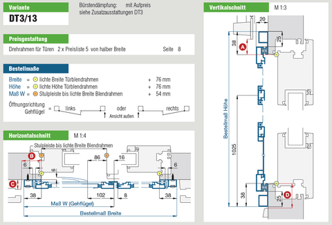 Drehtüre doppelflügelig mit Montagerahmen DT3/13 technische Zeichnung