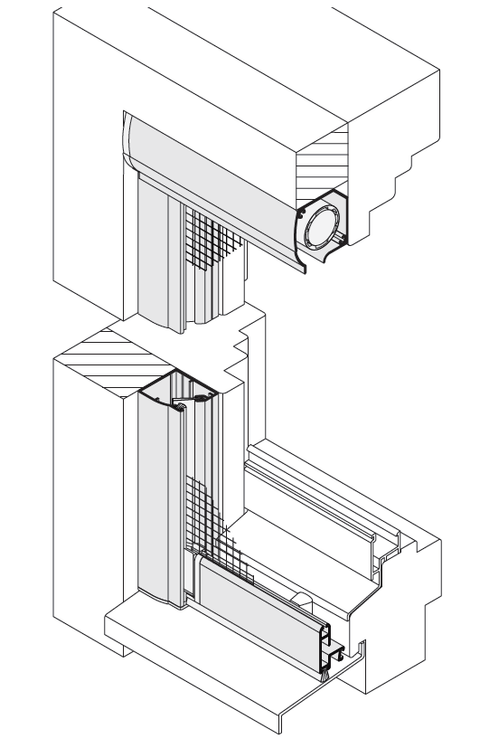Insektenschutzrollo RO5/2 mit Abdichtung zur Auflagefläche, Diagrammansicht.