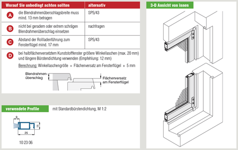 Diagram of Spannrahmen SP1/43, showcasing window frame installation guidance and dimensions.